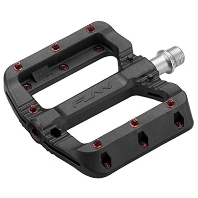 Obrázek Funn Black Magic Kunststoff Flachpedal Set für Mountainbike Leichte breite Plattform Fahrradpedale Stabilität, 9/16 Zoll CrMo Achse MTB/BMX/Urban/Gravel Fahren (Rote Pins)
