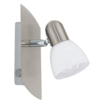 Obrázek EGLO Nástěnná lampa Enea, nástěnné svítidlo, svítidlo z kovu nikl matné, satinované sklo v bílé barvě, do obývacího pokoje, s vypínačem, bodové světlo objímkou E14