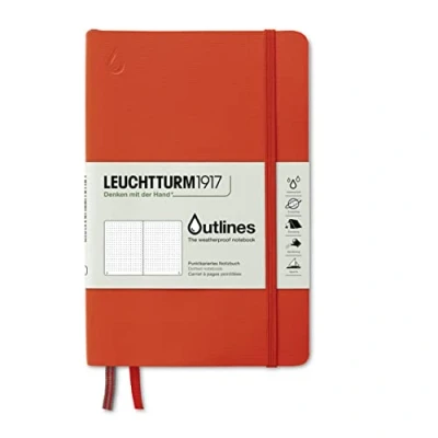 Obrázek LEUCHTTURM1917 Outlines zápisník Paperback (B6+), Flexcover, 89 num. Strany, 150 g/m² papír s mořskou kartou, Dotted, voděodolný, signální oranžová