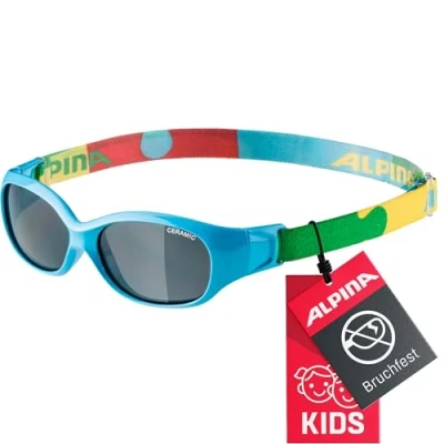 Obrázek ALPINA FLEXXY Kids flexibilní a nerozbitné sluneční brýle se 100% UV ochranou pro děti, lesklé cyanové puzzle, jedna velikost