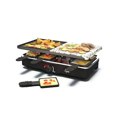 Obrázek Suntec Wellness RAC 8458 sada na raclette fondue, 2 v 1 až pro 8 osob, hliníková grilovací deska s hrncem fondue z ušlechtilé oceli 1,4 l, vidlice plus špachtle, maximálně 1200 W