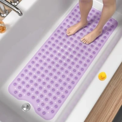Obrázek HITSLAM rohož do vany protiskluzová, 100 x 40 cm extra dlouhá protiskluzová vany, sprchová bez BPA, odolná proti plísním &amp; lze prát v pračce Koupelnová rohož, fialová