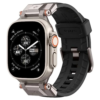 Obrázek Spigen Dura pro Armor náramek vyvinut hodinky Apple Ultra 2/1 49 mm, série 10, 46 mm a 9/8/7/6/5/4/SE 45 44 Robustní náhradní řemínek s kovovou spojkou, Fabric černá, Klasické
