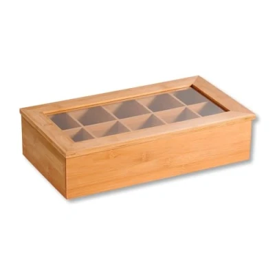 Obrázek Kesper Čajový box s 10 přihrádkami a okénkem, materiál: bambus, rozměry: Š: 36 x H: 20 V: 9 cm, barva: hnědá 58901 13