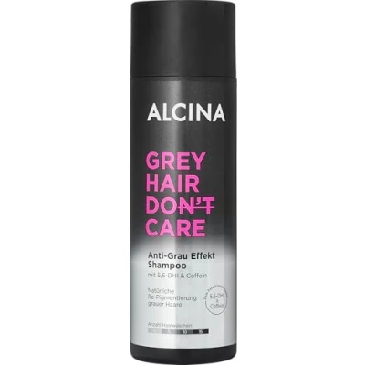 Obrázek ALCINA Grey Hair Don&#039;t Care šampon proti šedému efektu 1 x 200 ml při prvních šedých vlasech přírodní repigmentace přihlášený k patentu 5,6 DHI &amp; kofein pro hnědé až tmavé vlasy