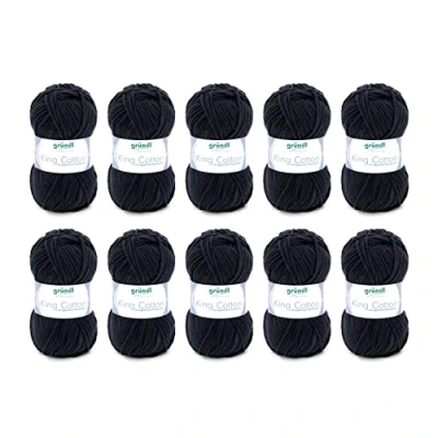 Obrázek Gründl King Cotton (měkká a objemná pletací háčkovací příze z 55 % polyakrylu 45 bavlny, 50 g / 78 m, tloušťka jehlic: 6 7, 10 x g), černá