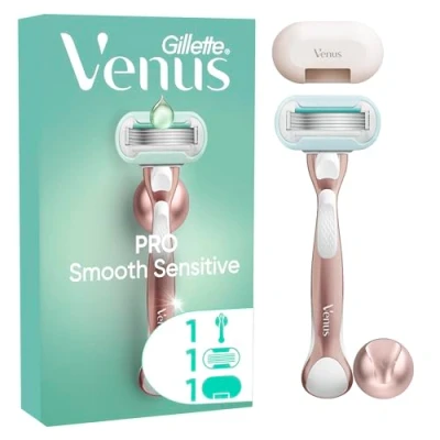 Obrázek Gillette Venus pro Smooth Sensitive dámský holicí strojek citlivou pokožku, 1 náhradní čepel, kovová rukojeť s dlouhou životností a držák sprchy