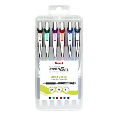Obrázek Pentel BL77 6 EnerGel kuličkové pero s tlakovou mechanikou, průměr kuličky 0,7 mm = 0,35 tloušťka čáru, plnitelný, nastavitelný plastový box, obsah kusů, barevně tříděné, 12 barev