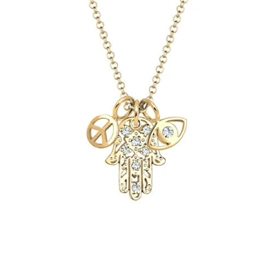Obrázek Elli Dámský řetízek na krk Hamsa Peace Evil Eye krystaly ze sterlingového stříbra 925 pozlacený, Fazetový brus, Krystal