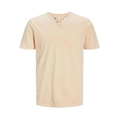 Obrázek JACK &amp; JONES Pánské základní tričko s výstřihem do V krátký rukáv Jersey bavlněné knoflíky JJESPLIT, Apricot Ice
