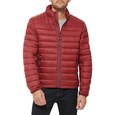 Obrázek Tommy Hilfiger Pánská Ultra Loft lehká skládaná vyrovnávací bunda (standardní a velká vysoká) péřový alternativní kabát, Červená/výlet, jednobarevná (Getaway Solids)