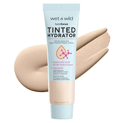 Obrázek Wet n Wild, Bare Focus Tinted Hydrator, tónovaný krém na obličej obohacený kyselinou hyaluronovou, lehká až střední krycí síla, polomatný povrch, olivová kůže