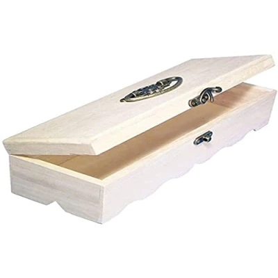 Obrázek Rayher Dřevěný box, 29 x 9,5 cm, výška 8 dřevěná bedna certifikováno FSC, neošetřená, krabička s kovovým uzavíráním a rukojetí, úložný box pro malování, 62298000