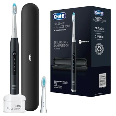 Obrázek Oral B elektrický sonický zubní kartáček Pulsonic Slim Luxe 4500, kartáček, 2 nástrčné kartáčky, 3 režimy čištění pro péči o zuby a zdravé dásně, cestovní pouzdro, Designed by Braun, matná