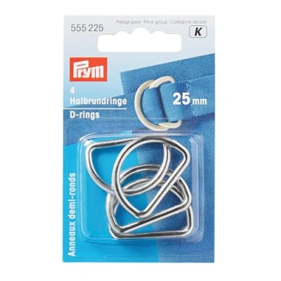 Obrázek Prym 555225 půlkruhové kroužky 25 mm stříbrné barvy, polyester, stříbro, 4 kusy