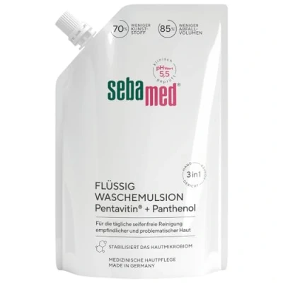Obrázek Sebamed Tekutá emulze na mytí Doplňovací sáček 400 ml, čištění pro citlivou a problematickou pokožku, pomáhá proti podráždění vysoušení, vhodný k rukou, obličeje těla