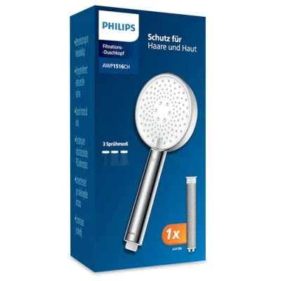 Obrázek Sprchová hlavice Philips s filtrem, účinně odstraňuje chlór a jiné velké částice, tři režimy stříkání, design zesilující tlak, kapacita filtru 1 měsíc