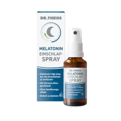 Obrázek Dr. Theiss Melatonin Einschlaf Spray 30ml Hilfe bei Einschlafproblemen Mit &amp; Passionsblumenextrakt Vegan und ohne Zucker Zitronen Minzgeschmack