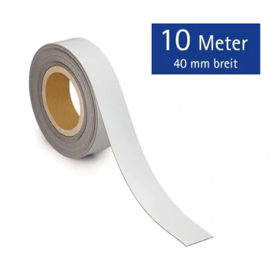 Obrázek MAUL Označovací páska 40 mm x 1 popisovatelná s magnetickou zadní stranou mnohostranně použitelná v kanceláři, dílně, skladu a kuchyni lze individuálně přistřihnout délka 10 m bílá