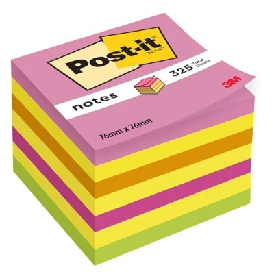 Obrázek Post it Sticky Notes Cube Neon Rainbow Collection, balení s 1 blokem, 325 listů, 76 mm x mm, růžová, žlutá, oranžová, zelená samolepicí poznámkové lístky na poznámky, seznamy úkolů a upomínky