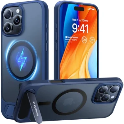 Obrázek TORRAS Pro iPhone 16 pouzdro MagSafe s titanovým stojanem na křídlo certifikovaná magnetická síla vojenská ochrana mobil Case odolné proti nárazu