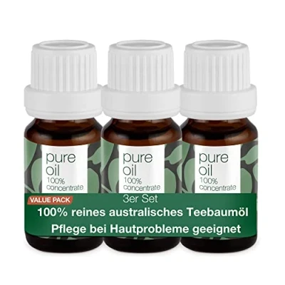 Obrázek 100% čistý čajovníkový olej 3 x 30 ml od Australian Bodycare éterický Tea Tree Oil pro problematickou pokožku, pokožku hlavy, vlasy, pupínky v obličeji péče o akné, mykózu nohou, plísně nehtů