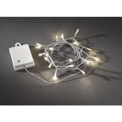 Obrázek Konstsmide 3728 103 LED světelný řetěz / pro venkovní použití (IP44) provoz na baterie: 2xD 1,5 V (exk.) se světelným senzorem, časovač 6 h a 9 80 diod transparentní kabel, bílý
