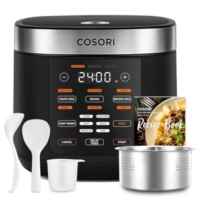 Obrázek COSORI Rice Cooker, multifunkční vařič se 17 programy, rýžovar 5 l, fuzzy logika, parní hrnec s ušlechtilou vložkou, kniha receptů, pomalý hrnec, prémiový vnitřní funkce udržování teploty,