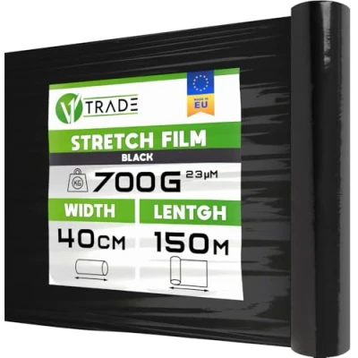 Obrázek V1 Trade Strečová fólie černá pro nábytek ruční stěhovací 150 m x 40 cm role strečové 23 my balicí na roli přebalovací protažení