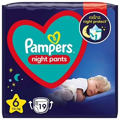 Obrázek Pampers Night Pants plenky velikost 6 (15+ kg), 19 plenek, noční poskytují ochranu celou noc