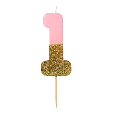 Obrázek Glitzer Zahlenkerze, pinke Nummer 1, mehrfarbig verfügbar von Talking Tables. Ideal für Kinder und Erwachsene Geburtstage, oder Meilenstein Anlässe. Erstklassig als Kuchen Torten Deko.