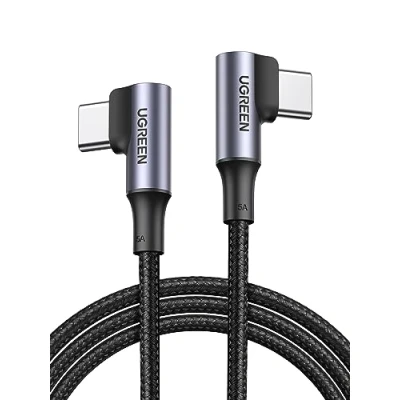 Obrázek UGREEN Nabíjecí kabel USB C 100 W dvojité úhlové konektory PD 3.0 PPS 90 stupňů 5 A/20 V kompatibilní s iPhone 16/15, M3 MacBook Pro/Air, iPad Pro/Air 2024, Galaxy S24 Ultra A55 atd. (1M)