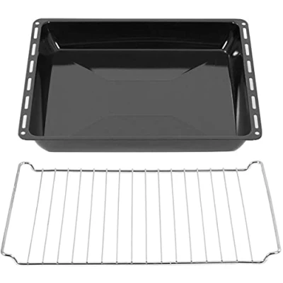 Obrázek ICQN 42,2 x 37 cm, sada plechů a mřížek, 4,5 cm hluboká smaltovaná pánev na tuk pochromovaný rošt do trouby sporáku, odolný proti poškrábání nerez, 422 370 mm