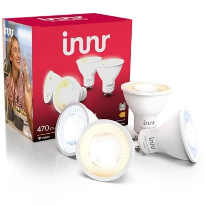 Obrázek innr GU10 Zigbee Smart lampa, funguje s Hue* a Alexa (nutná bridge), teplá až studená bílá, LED bodová světla, stmívatelná Home, 420 lm, 4 balení