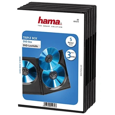 Obrázek Hama DVD case Triple (vhodné i pro CDs A BLU Rays, s fólií K zasunutí Covers) 5dílné balení, Černá