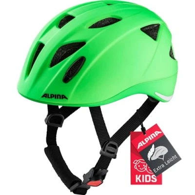 Obrázek ALPINA XIMO L.E. Lehká, bezpečná &amp; nerozbitná cyklistická helma s volitelným LED světlem pro děti, zelená matná, 47 51 cm