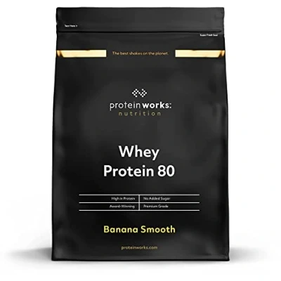 Obrázek Protein Works Whey 80 (Konzentrat), Kalorienarmer Proteinshake, Shake, 33 Shakes, Banana Smooth, 1kg
