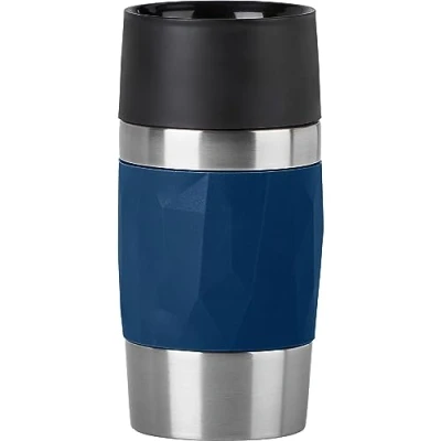 Obrázek Emsa Compact termo/izolační hrnek N21608 Travel Mug z ušlechtilé oceli, 0,3 litru, 3 h horký, 6 studený, 100% těsný, bezpečný proti vytečení, vhodný do myčky, 360 otvor na pití, tmavě modrý