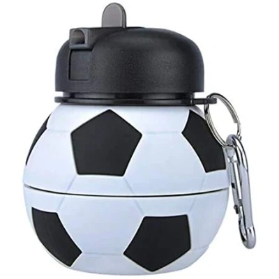 Obrázek Wasserflasche aus Silikon, Design Fußball und Sport, für Kinder, Mädchen Erwachsene, faltbar, BPA frei, sehr strapazierfähig, sauberes reines Wasser, 550 ml