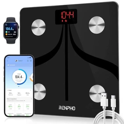Obrázek RENPHO Osobní váha digitální s tělesným tukem a svalovou hmotou, dobíjecí, Bluetooth tělesného tuku vysoce přesnými senzory, 180 kg, 280 x mm