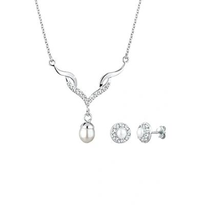 Obrázek Elli Dámská sada šperků Kapka Přívěšek Nadčasový s krystaly a sladkovodními perlami, Fazetový brus, Swarovski křišťálové perly