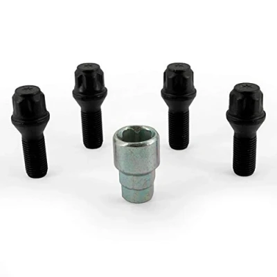 Obrázek H&amp;R Sada zámků na ráfky M14x1. 50x28mm kuželový svazek černý 4 šrouby zámek ráfku vč. adaptéru