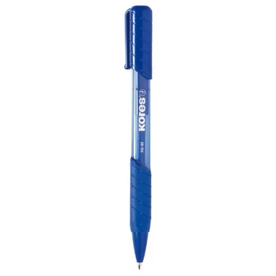 Obrázek Kores K6: Blauer Druckkugelschreiber, 1 mm Medium Point Biro mit wischfester Tinte für flüssiges Schreiben, weicher Griff, Schul und Bürobedarf, 12er Pack