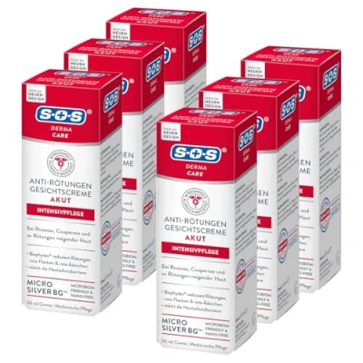Obrázek SOS Derma Care krém proti zarudnutí (6 x 50 ml) redukuje kůže v obličeji intenzivní péče růžovce, kuperóze, červeným žilkám a neurodermitidě s mikrostříbrem