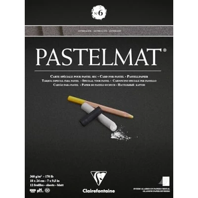 Obrázek Clairefontaine 96003C Zeichenblock Pastelmat (kopfseitig geleimt, 12 Blatt, 18 x 24 cm, 360 g, mit 4 transparenten Trennblättern, Spezielkarton ideal fur Pastell und Kreide) anthrazit
