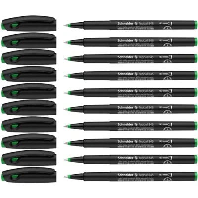 Obrázek Schneider 184504 Topball 845 kuličkové pero (stabilní špička z ušlechtilé oceli, 0,3 mm) balení po 10 kusech zelené