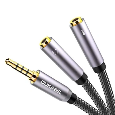 Obrázek DuKabel Audio mikrofon Combo adaptér pro PC Gaming Headset 3,5 mm jack Y Splitter kabel (2 x TRS zdířka na TRRS konektor) PS4, Xbox One, mobilní telefon a laptop 0,3 m