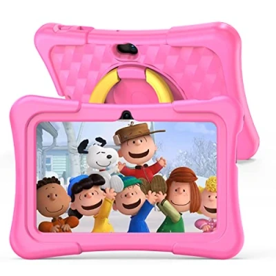 Obrázek PRITOM 7 palců, Android Quad Core 2GB RAM 32GB ROM BT WiFi Dual Camera Educational Games Child Lock Pre Installed Kids Software with Tablet Case Type C (růžová