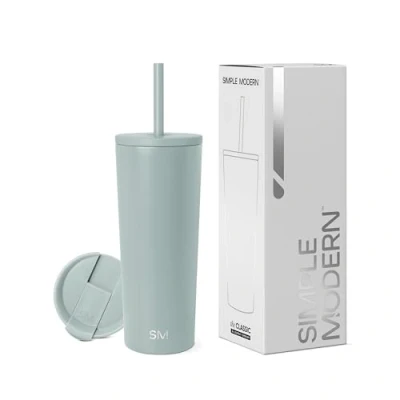 Obrázek Simple Modern Termohrnek s brčkem a víčkem Pohárek na pití uchem opakovaně použitelná ušlechtilá ocel Dárky pro ženy muže Classic 710 ml Sea Glass Sage