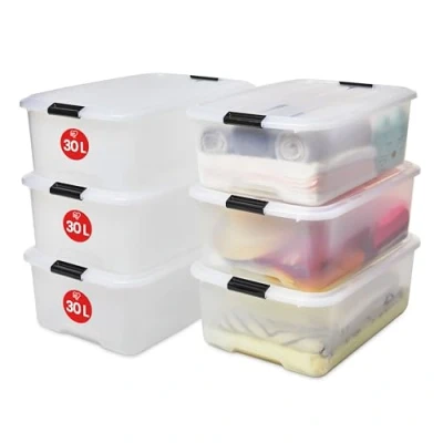 Obrázek Iris stohovatelné úložné boxy &#039;Top box&#039;, s víkem a zacvakávacím uzávěrem, 45 litrů, plast, průhledné